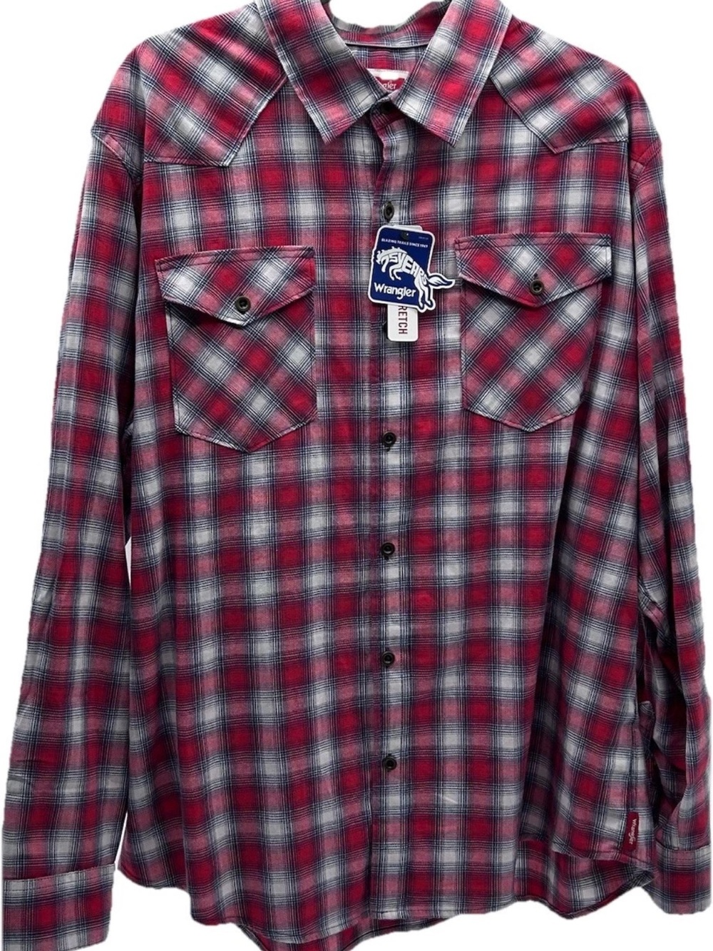 Wrangler Red and Gray Plaid Western Button-Down Shirt